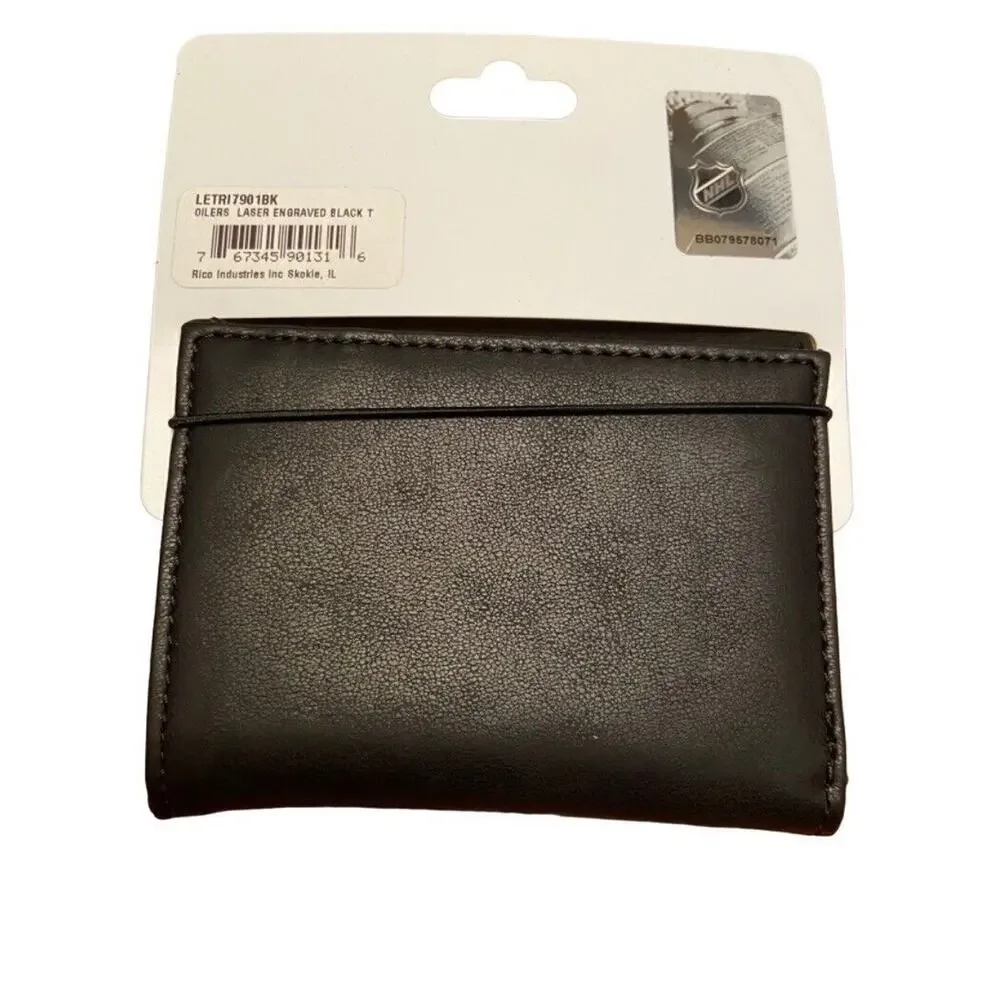 Edmonton Oilers NHL Laser Engraved Black Trifold Wallet Fan Gear LETRI7901BK NEW
